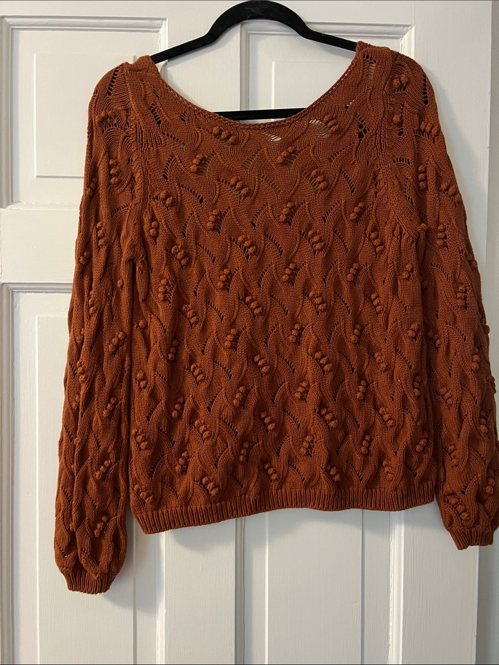 Sezane small - Textured Cable cotton Popcorn Knit Sweater - Rust